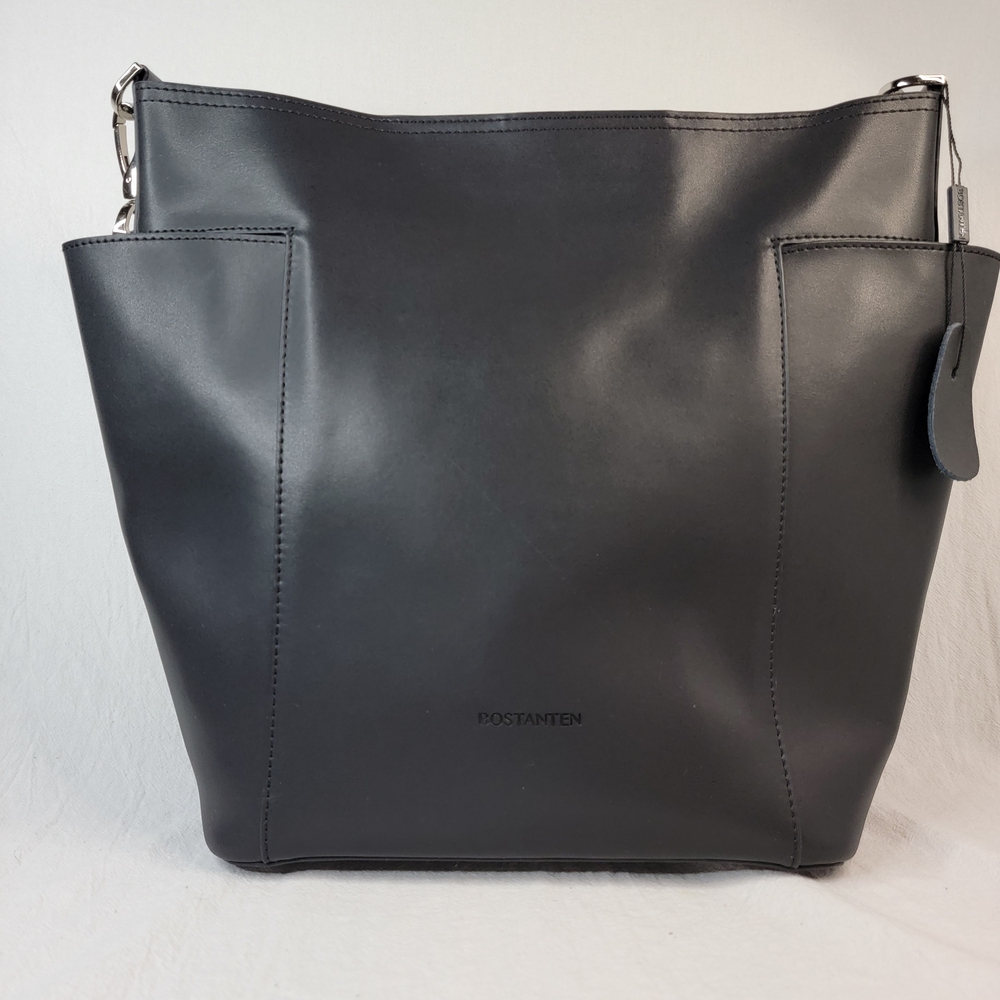 Bostanten Black Leather Bucket Tote Bag